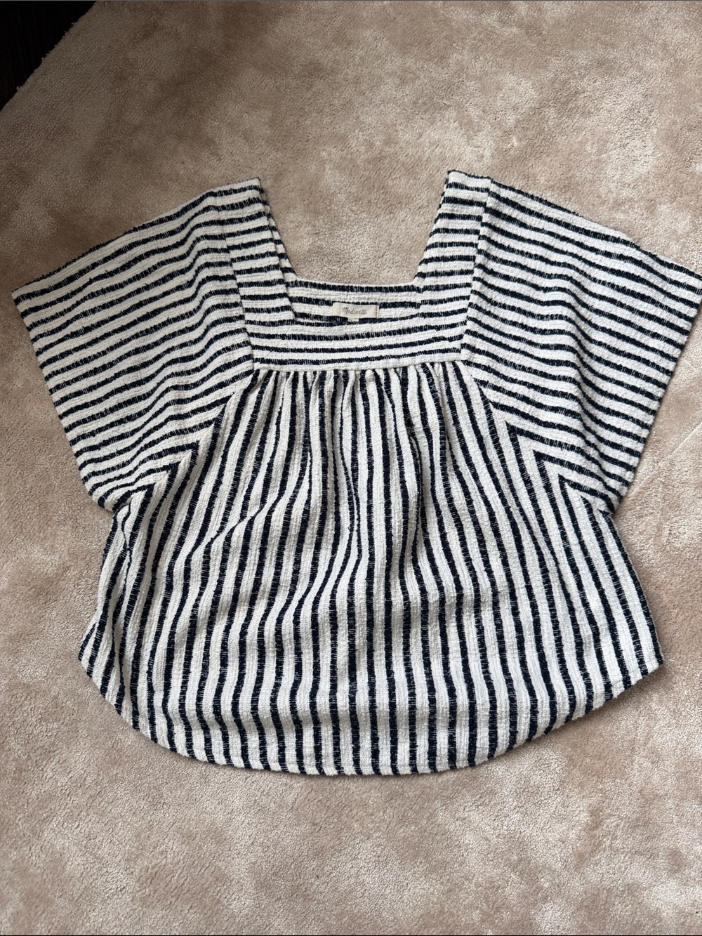 Striped Square-Neck Short Sleeve Top - Navy & White